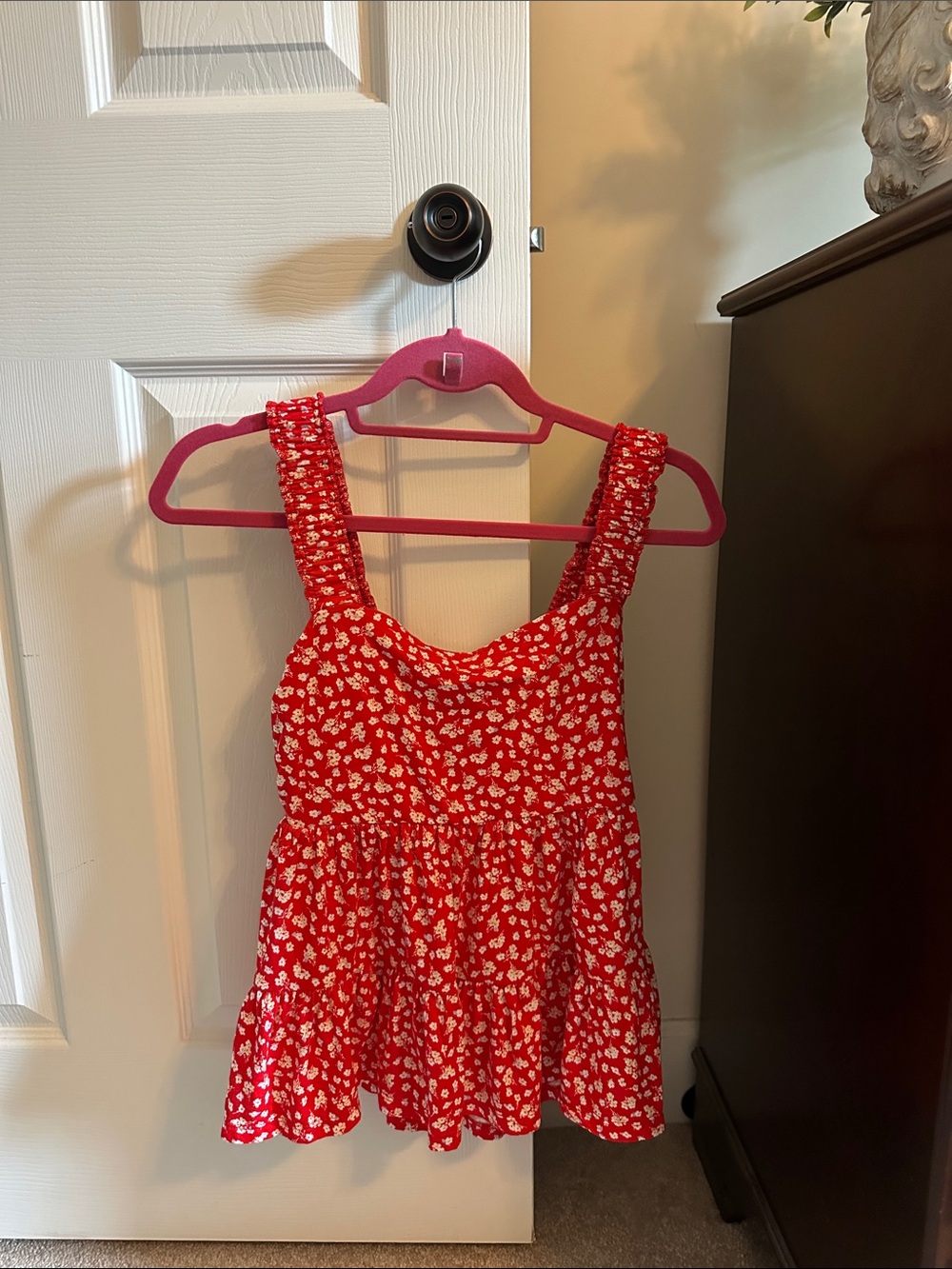 SO Red Floral Smocked Tank Top